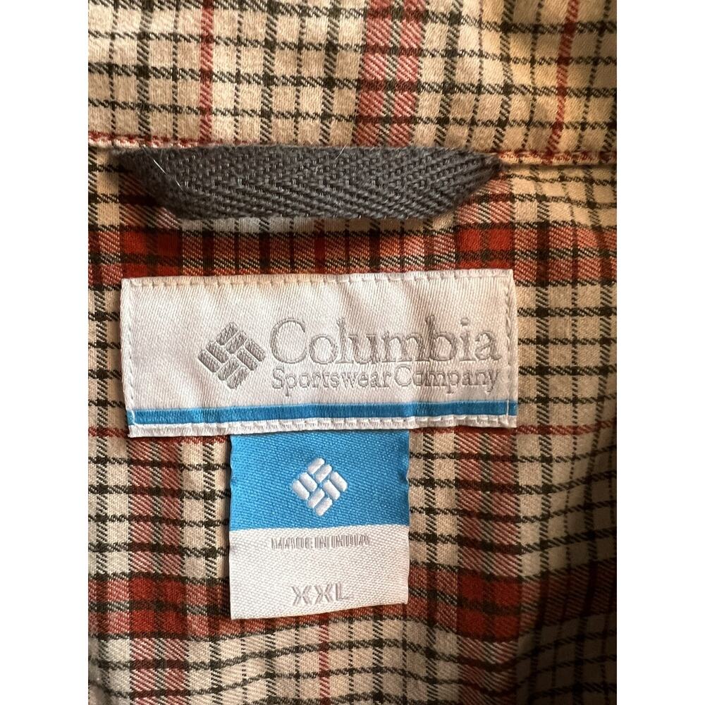 Columbia Sportswear Light Red Tan Plaid Flannel Button Up Long Sleeve Shirt XXL - Picture 8 of 9